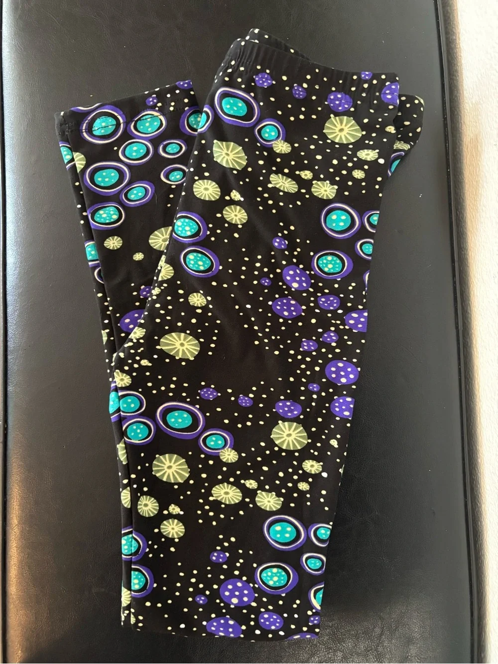 Kids Black Leggings with Teal & Purple Dots